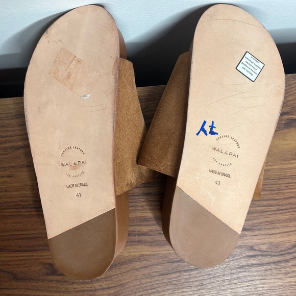 Wal & Pai Stone EU Size 41/10.5 Platform Sandals Tan Leather Suede Boho Earthy - Picture 9 of 13